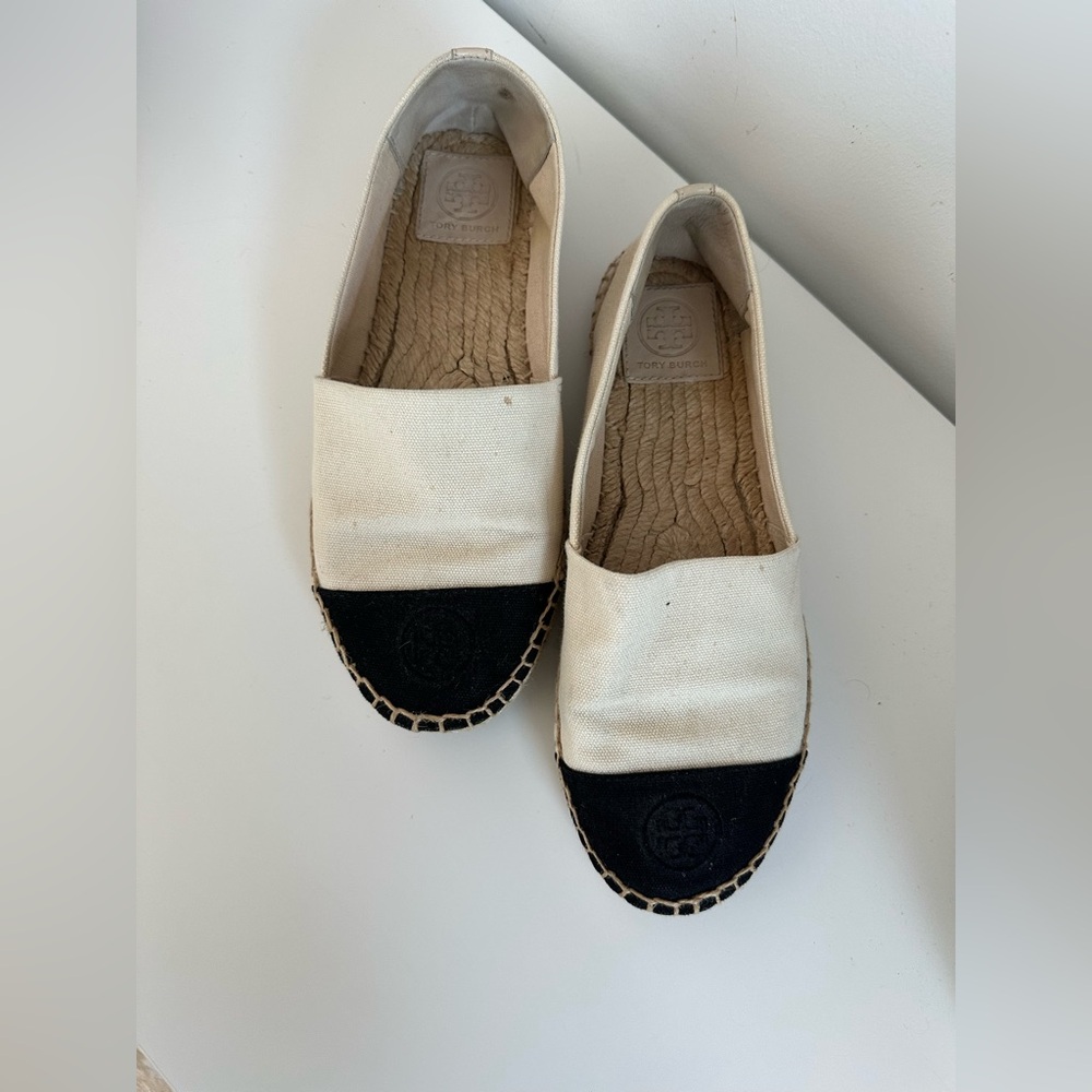 Tory Burch Cream and Black Espadrilles (Womens Size 8)
